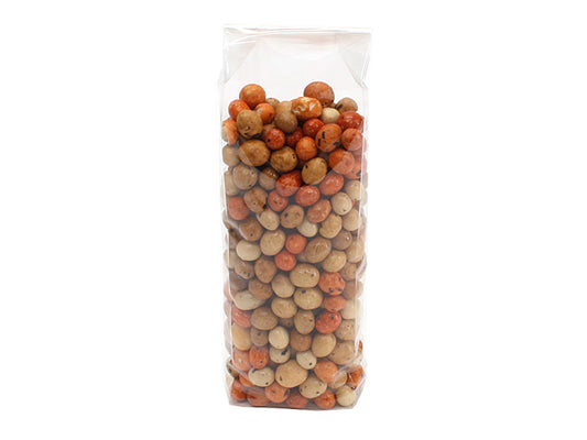 Blokbundspose forseglet bund i cellofan, 8 x 5 x 25 cm. med indhold