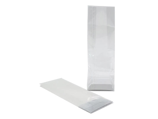 Klodsbundsposer med sølv indlæg i cellofan, 12 x 7 x 33 cm. 40my. Pakke med 100 sæt.