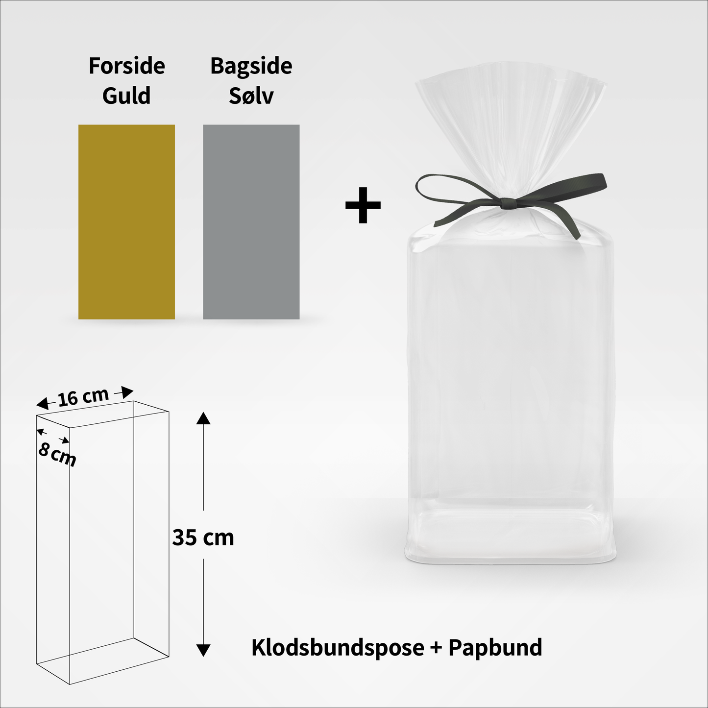 Klodsbundsposer Cellofan med papbund - 16 x 8 x 35 cm - Pakke med 50 sæt