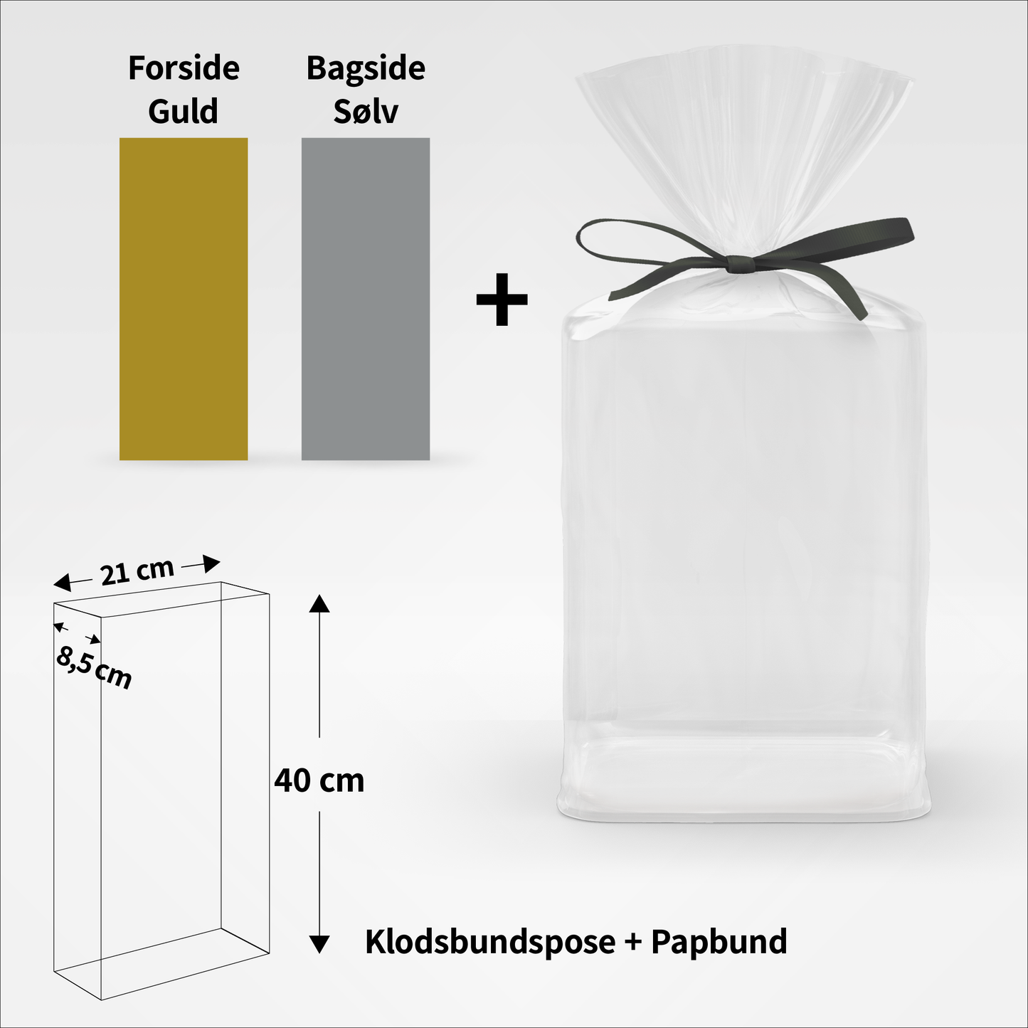 Klodsbundsposer Cellofan med papbund - 21 x 8,5 x 40 cm - Pakke med 50 sæt