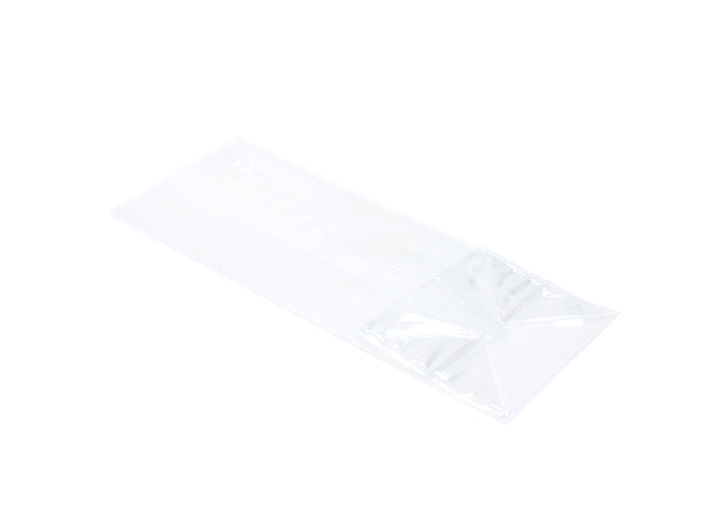 Blokbundspose forseglet bund i cellofan, 10 x 6 x 28 cm. side.