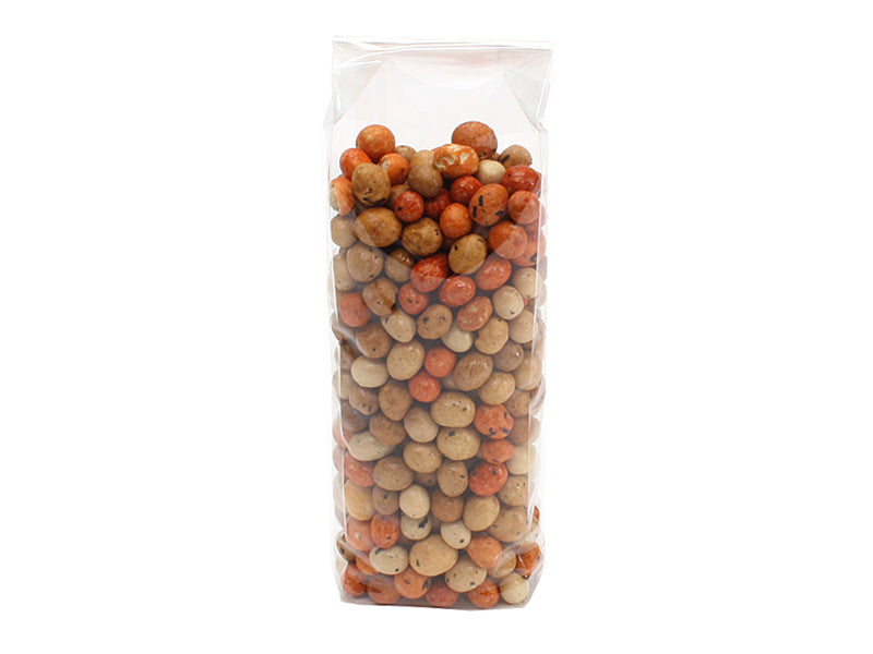 Blokbundspose forseglet bund i cellofan, 8 x 5 x 25 cm. med indhold