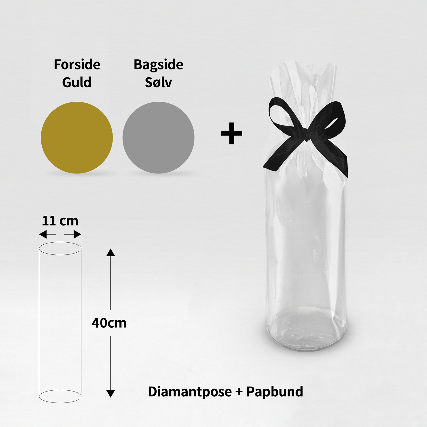 Diamantpose Cellofan med papbund - Ø11 x H40 cm - Pakke med 50 sæt