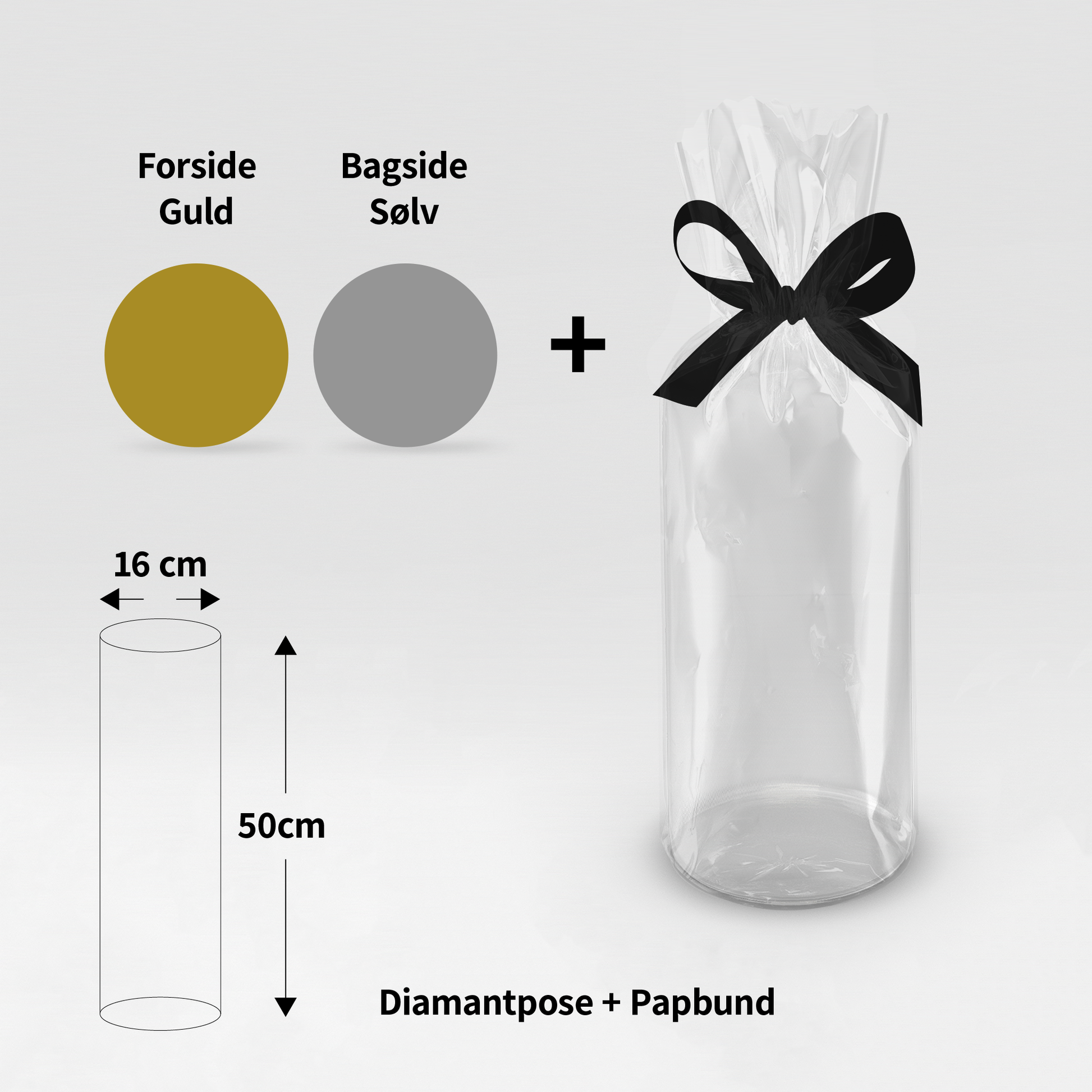 Diamantpose Cellofan med papbund - Ø16 x H50 cm - Pakke med 50 sæt