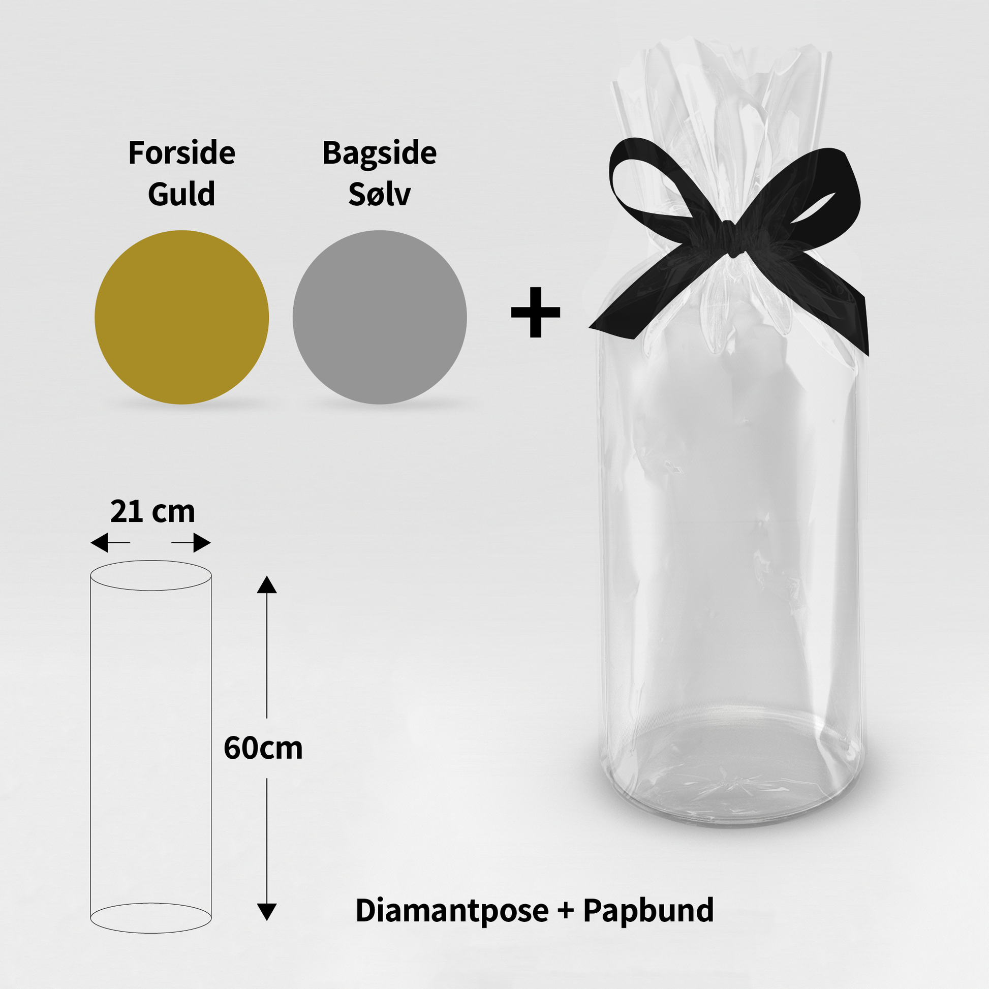 Diamantpose Cellofan med papbund - Ø21 x H60 cm - Pakke med 50 sæt