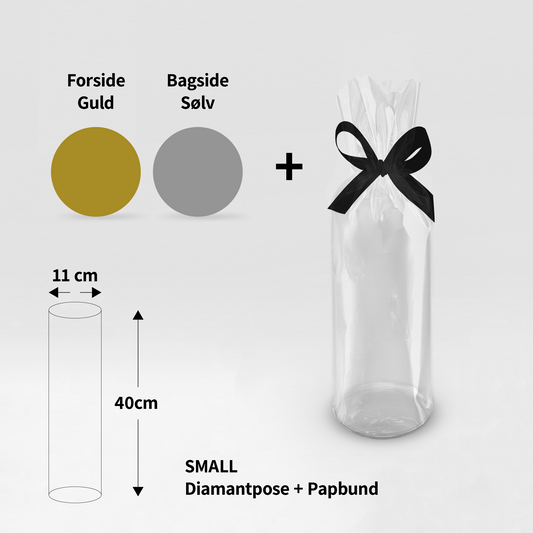 Diamantpose Cellofan SMALL med papbund - Ø11 x H40 cm - Pakke med 50 sæt