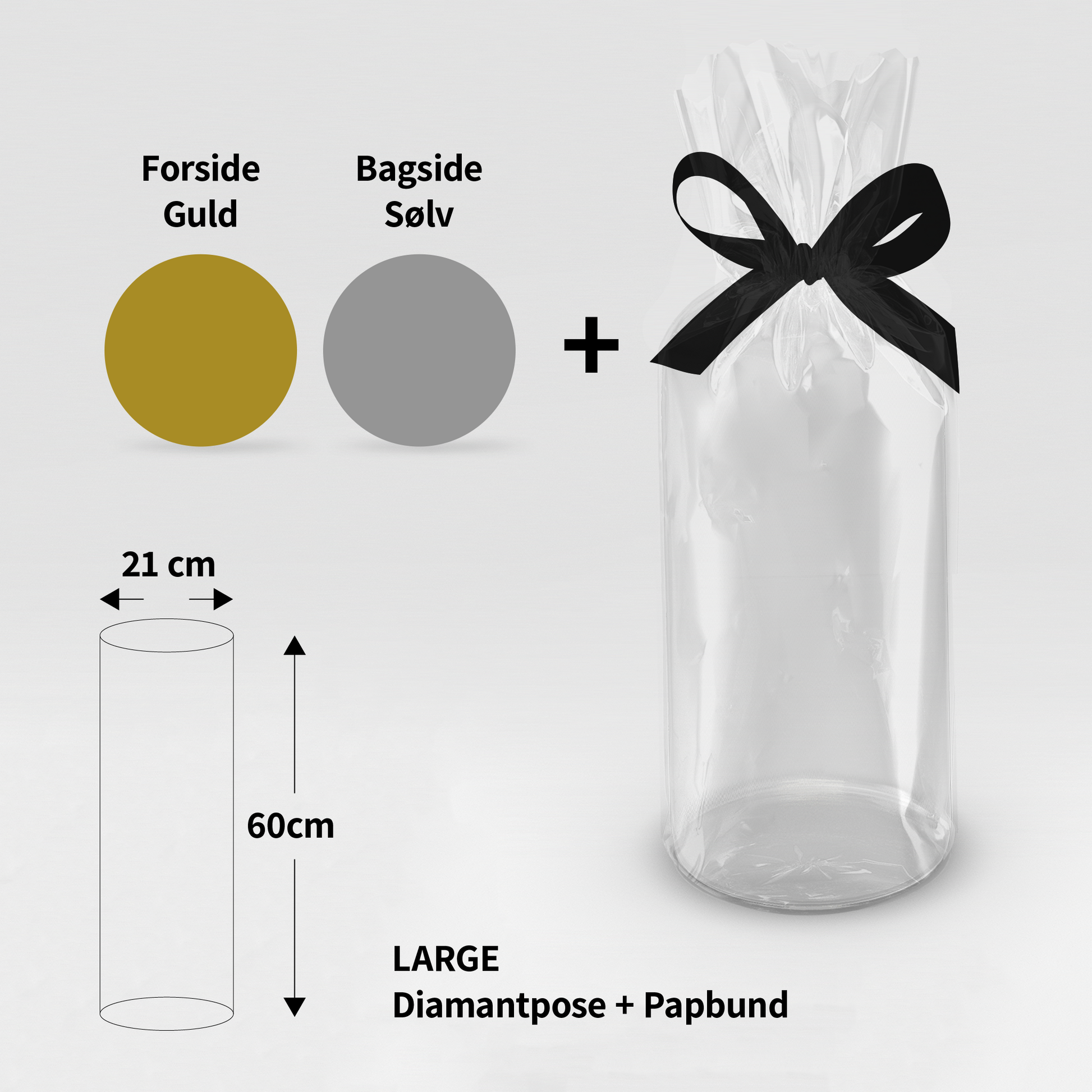 Diamantpose Cellofan LARGE med papbund - Ø21 x H60 cm - Pakke med 50 sæt