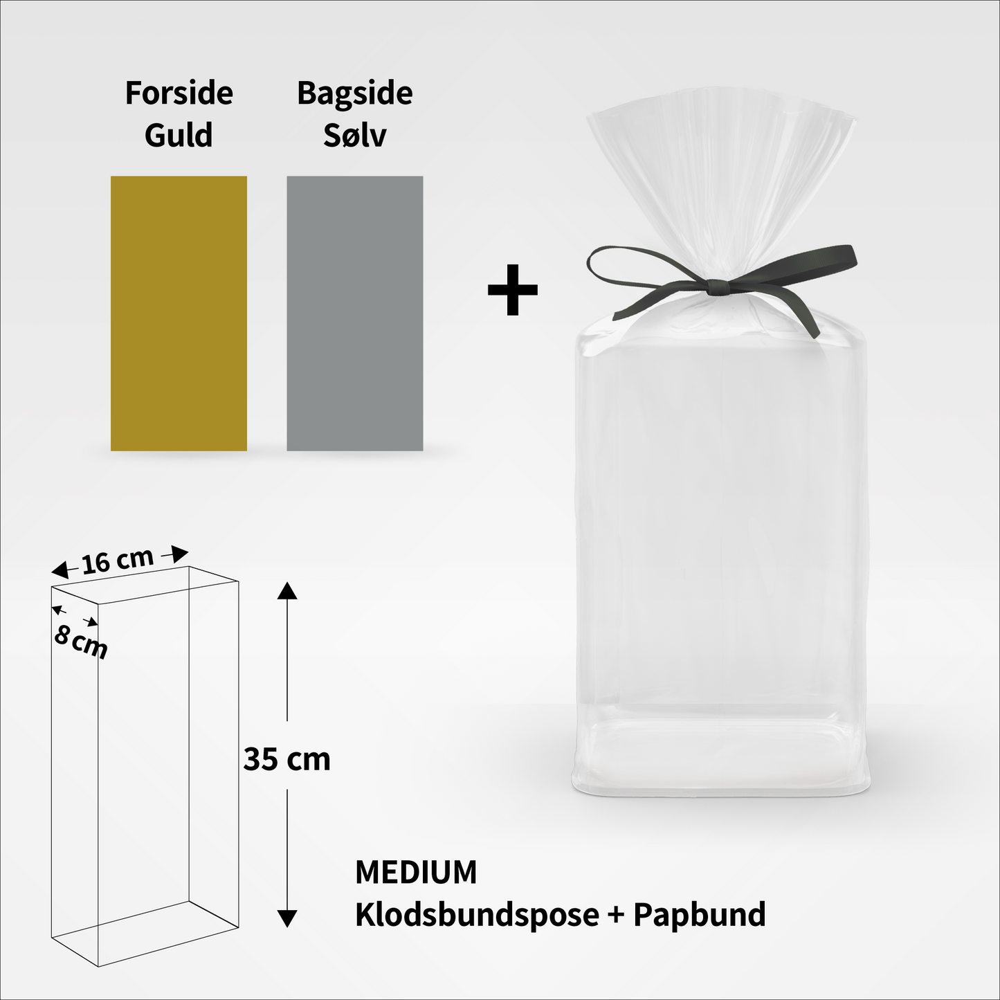 Klodsbundsposer Cellofan MEDIUM med papbund - 16 x 8 x 35 cm - Pakke med 50 sæt