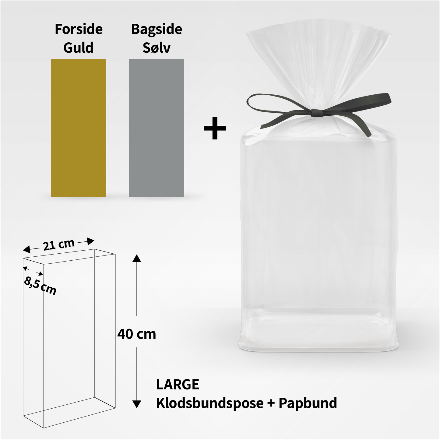 Klodsbundsposer Cellofan LARGE med papbund - 21 x 8,5 x 40 cm - Pakke med 50 sæt