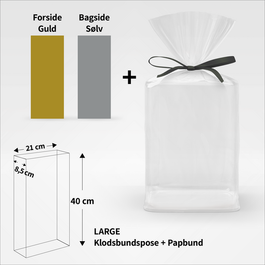 Klodsbundsposer Cellofan LARGE med papbund - 21 x 8,5 x 40 cm - Pakke med 50 sæt